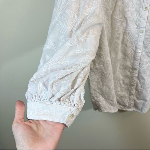 ✨ J. McLaughlin Floral Embroidered Cotton/Silk Blend Top Button Up Large White - Picture 5 of 12